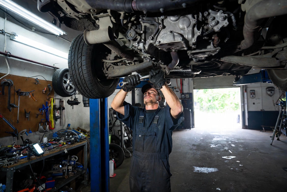 Monteur aan het werk in de garage